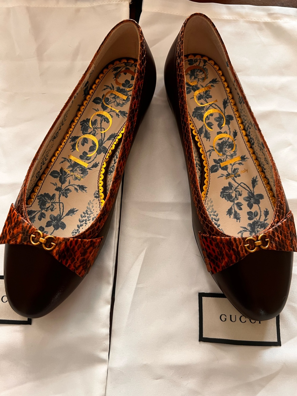 Gucci Brown & Cognac Leather Horsebit ballet flats